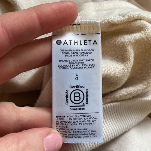 Athleta Oatmeal Balance Cinch Turtleneck Sweatshirt Size Large - Picture 9 of 10